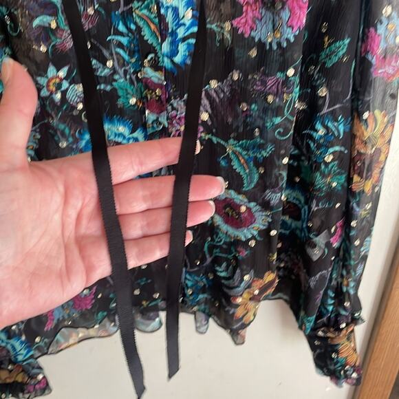 Ulla Johnson Bernadette Floral-Print Blouse Black Iris - Picture 9 of 16